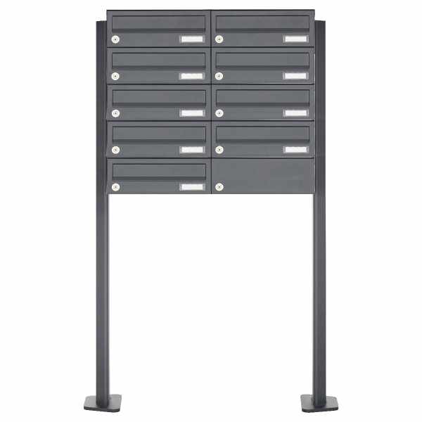 9-compartment Stainless steel mailbox freestanding design BASIC Plus 385XP ST-T - RAL of your choice