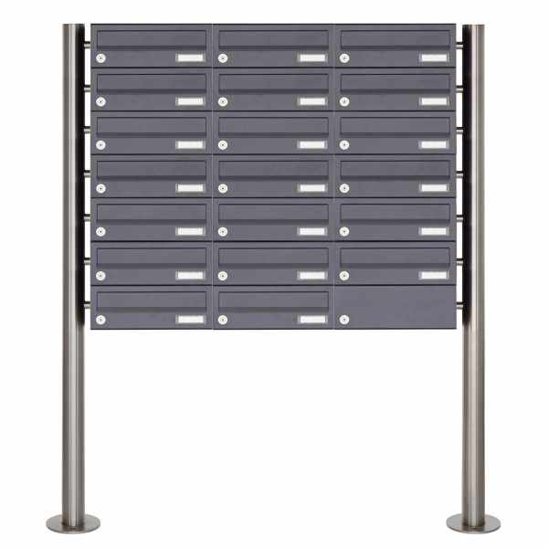 20-compartment 7x3 stainless steel mailbox freestanding design BASIC Plus 385X ST-R - RAL of your choice