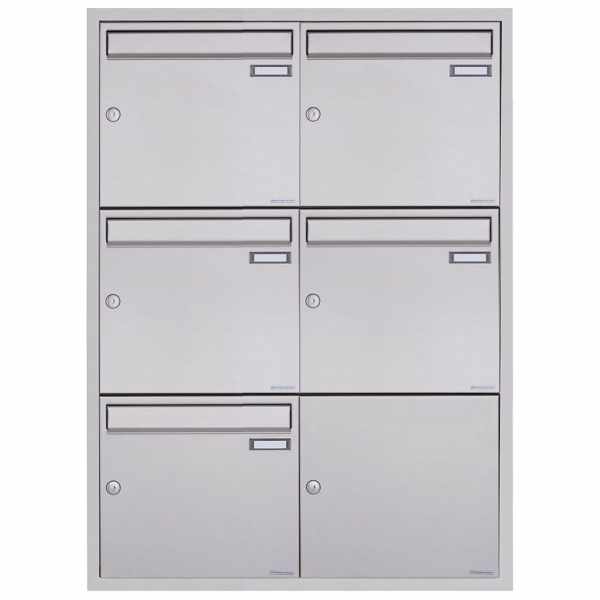 5-compartment 2x3 stainless steel flush-mounted mailbox system BASIC Plus 382XU UP - polished stainless steel - 5 party