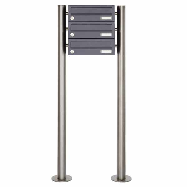 3-compartment 3x1 stainless steel mailbox freestanding design BASIC Plus 385X ST-R - RAL of your choice