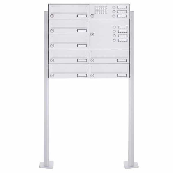 7-compartment free-standing letterbox Design BASIC 385P-9016 ST-T with bell box - RAL 9016 traffic white