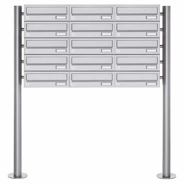 15-compartment Letterbox system freestanding Design BASIC 385-VA ST-R - stainless steel V2A, polished