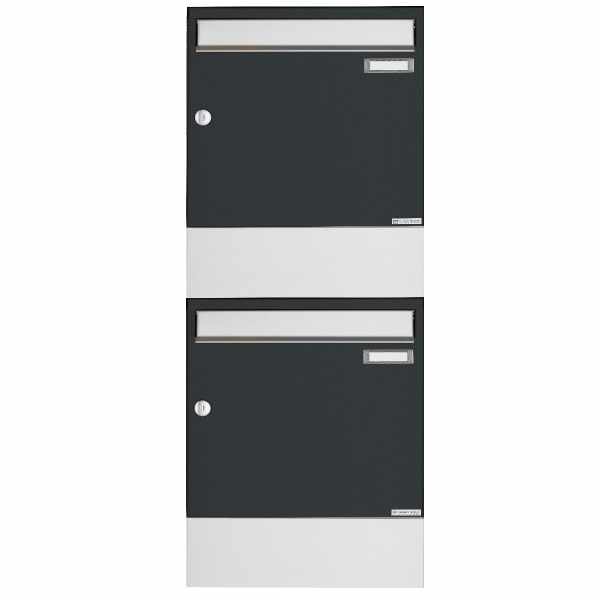 2-compartment 2x1 surface mount mailbox BASIC 382A AP with newspaper compartment - stainless steel RAL 7016 anthracite gray