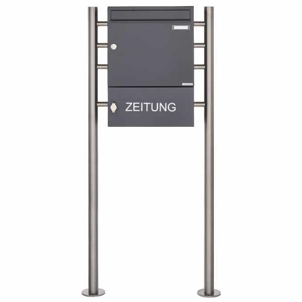 free-standing letterbox Design BASIC 381 ST-R with closed newspaper box - RAL 7016 anthracite gray