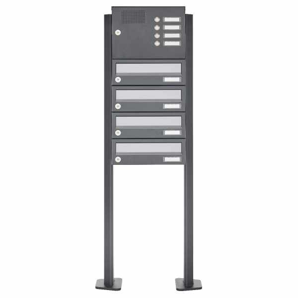 4-compartment free-standing letterbox Design BASIC 385P ST-T with bell box - stainless steel RAL 7016 anthracite