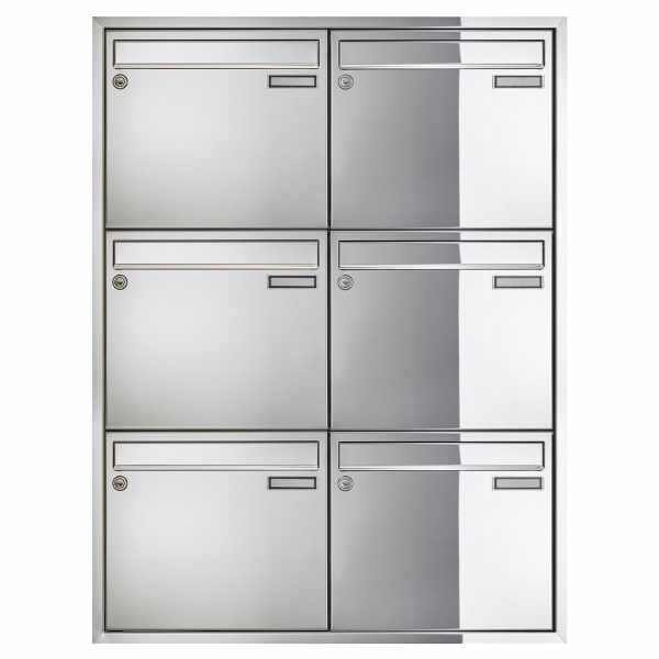 6-compartment 2x3 flush-mounted mailbox system CLASSIC 534C - polished stainless steel similar to chrome - 6 party