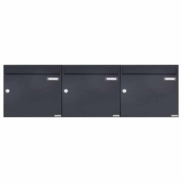 3-compartment 1x3 surface mailbox Design BASIC 382A AP - RAL 7016 anthracite gray