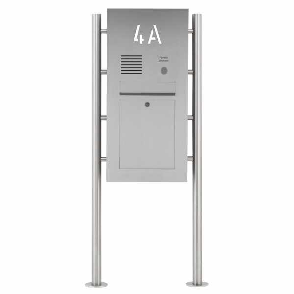 Stainless steel mailbox free-standing designer ST-R with house number, rear lighted- individually
