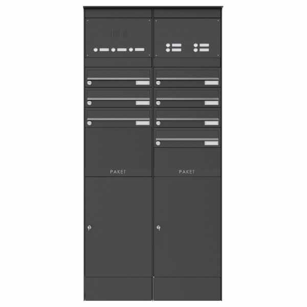 7-compartment Mailbox stele BASIC Plus 864X with 2x parcel box 550x370 & bell box - RAL color