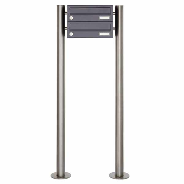 2-compartment 2x1 stainless steel mailbox freestanding design BASIC Plus 385X ST-R - RAL of your choice