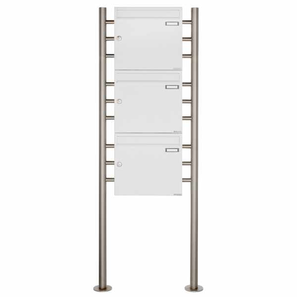 3-compartment 3x1 letterbox system freestanding design BASIC 381 ST-R - RAL 9016 traffic white
