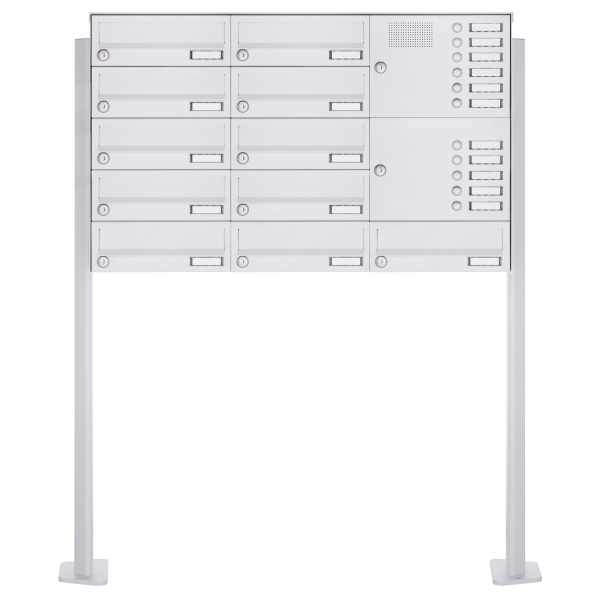 11-compartment free-standing letterbox Design BASIC 385P-9016 ST-T with bell box - RAL 9016 traffic white