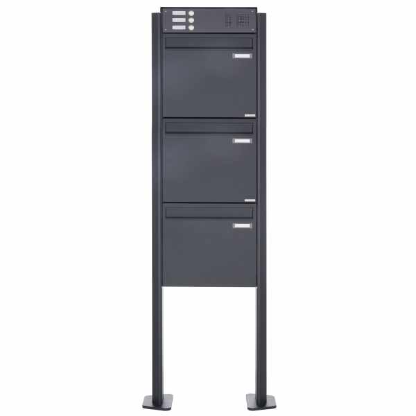 3-compartment Fence mailbox Design BASIC Plus 380XZ ST-T with bell box - RAL of your choice