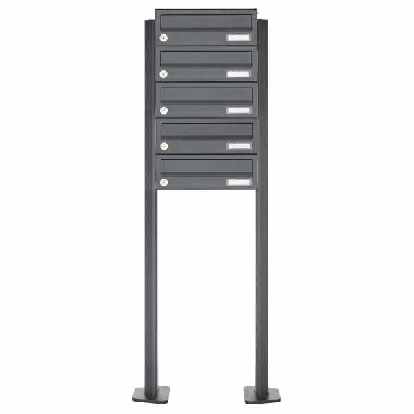 5-compartment Stainless steel mailbox freestanding design BASIC Plus 385XP ST-T - RAL of your choice