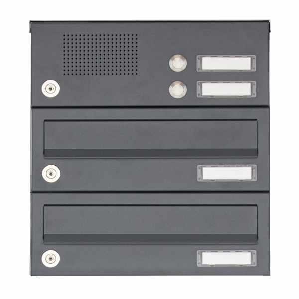 2 parti Sistema di cassette per le lettere da esterno Design BASIC 385A AP con campanello - grigio antracite RAL 7016