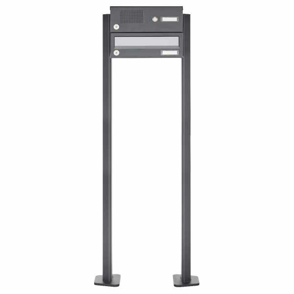 1er free-standing letterbox Design BASIC 385P ST-T with bell box - stainless steel RAL 7016 anthracite