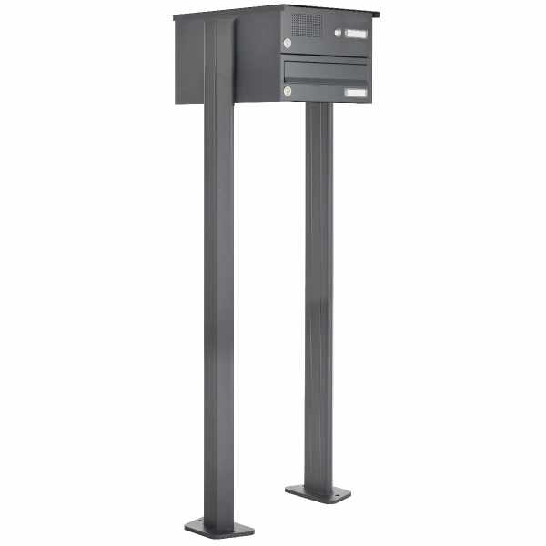 1er free-standing letterbox Design BASIC 385P ST-T with bell box - RAL 7016 anthracite gray
