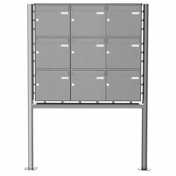 9-compartment 3x3 letterbox system freestanding Design BASIC Plus 381X ST-R - stainless steel V2A polished