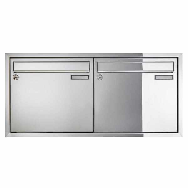 2-compartment 2x1 flush-mounted mailbox system CLASSIC 534C - polished stainless steel similar to chrome - 2 party
