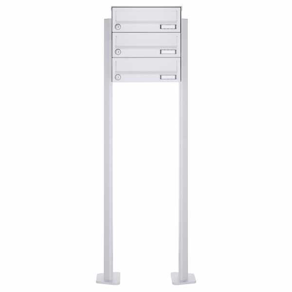 3-compartment free-standing letterbox Design BASIC 385P-9016 ST-T - RAL 9016 traffic white