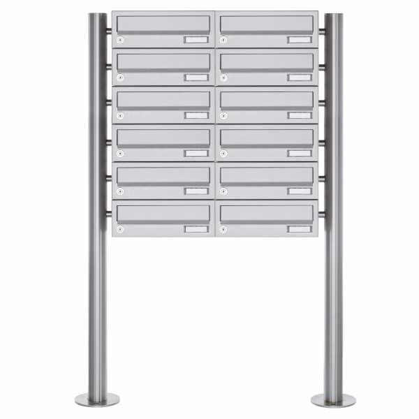 12-compartment Letterbox system freestanding Design BASIC 385 ST-R - stainless steel V2A, polished