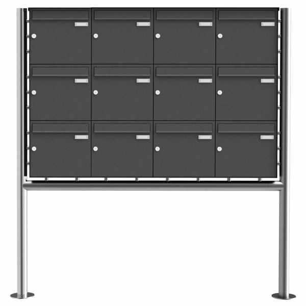 12-compartment 3x4 stainless steel free-standing letterbox Design BASIC Plus 381X ST-R - RAL of your choice