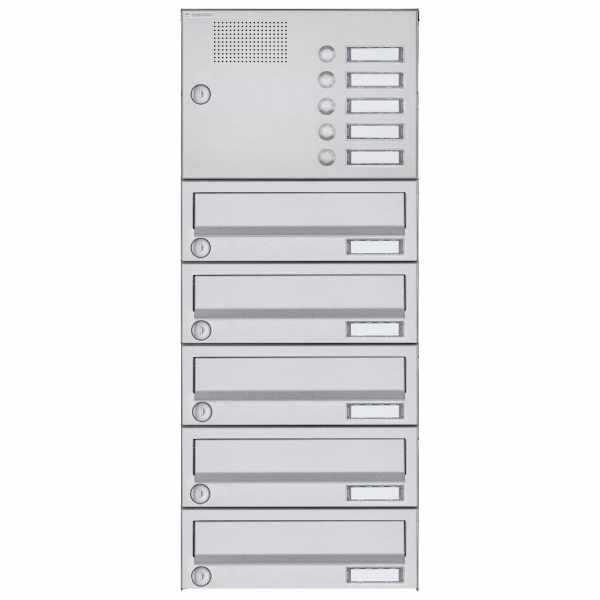 5-compartment Surface-mounted mailbox system Design BASIC 385A AP with bell box - stainless steel V2A, polished