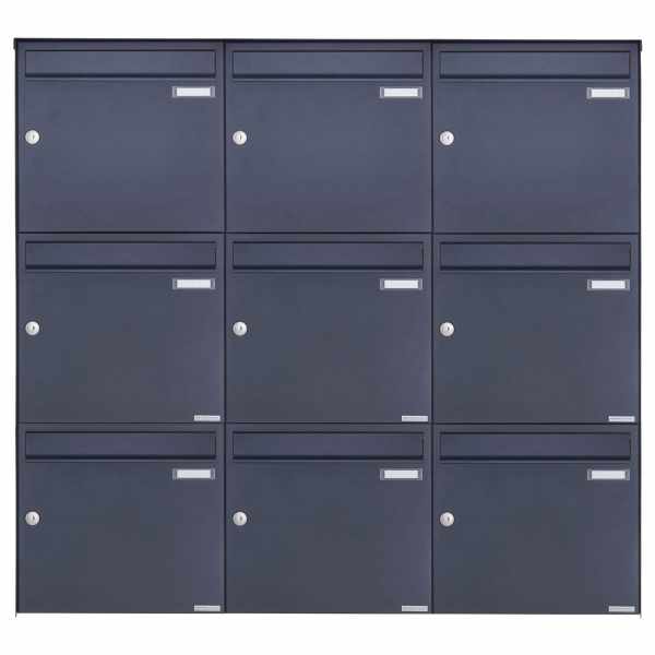 9-compartment 3x3 stainless steel surface mailbox Design BASIC Plus 382XA AP - RAL of your choice