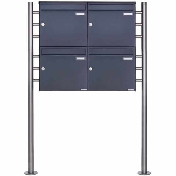 4-compartment Stainless steel free-standing letterbox Design BASIC Plus 381X ST-R - RAL of your choice