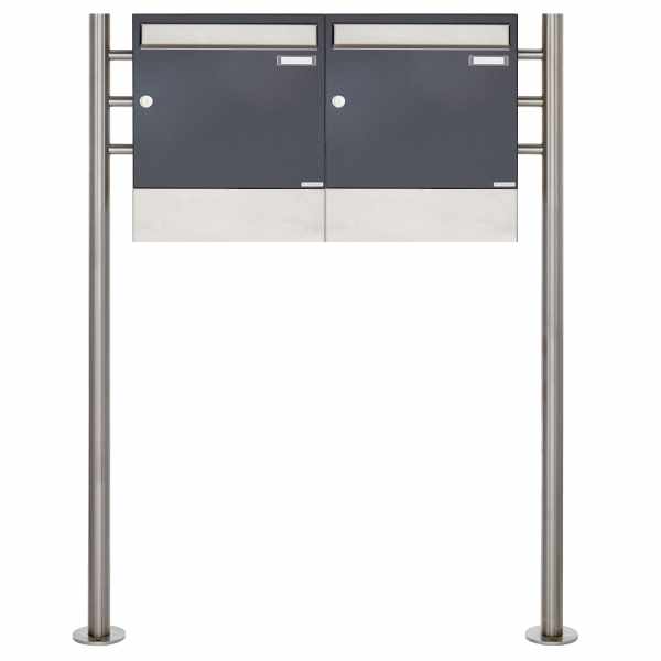 2-compartment 1x2 free-standing letterbox Design BASIC 381 ST-R with newspaper compartment - stainless steel RAL 7016 anthracite gray