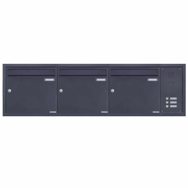 3-compartment Stainless steel flush-mounted mailbox BASIC Plus 382XU UP with bell box on the side - RAL