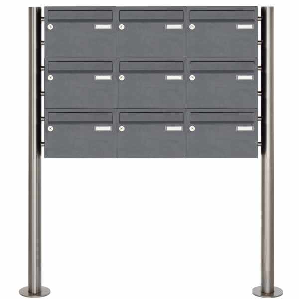 9-compartment Letterbox system freestanding Design BASIC 385220 7016 ST-R - RAL 7016 anthracite gray