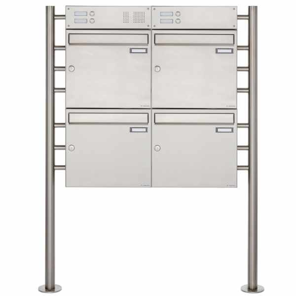 4-compartment Stainless steel free-standing letterbox Design BASIC 381 ST-R with bell box