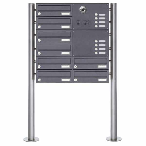 8-compartment Stainless steel free-standing letterbox Design BASIC Plus 385KX ST-R with bell & voice camera preparation