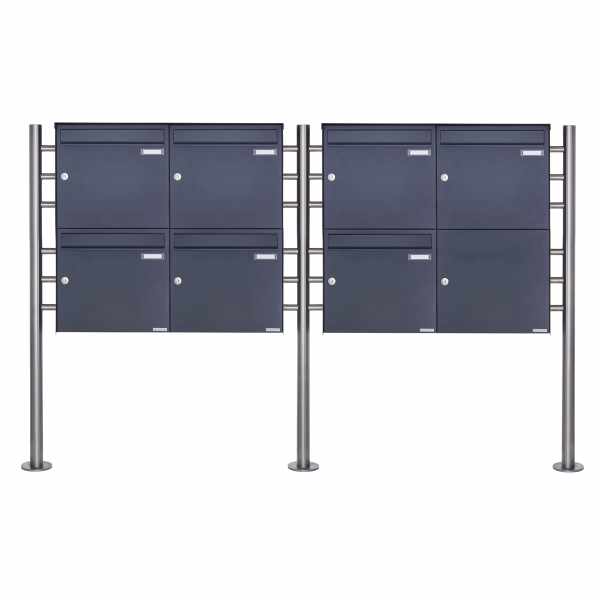 7-compartment Stainless steel free-standing letterbox Design BASIC Plus 381X ST-R - RAL of your choice