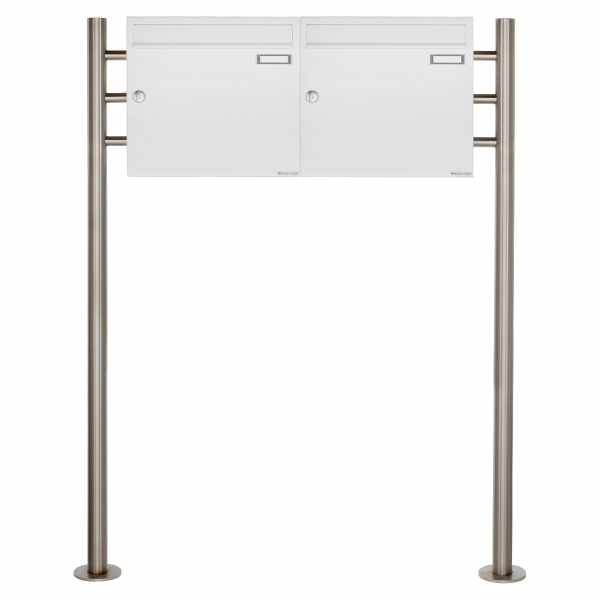 2-compartment 1x2 letterbox system freestanding Design BASIC 381 ST-R - RAL 9016 traffic white