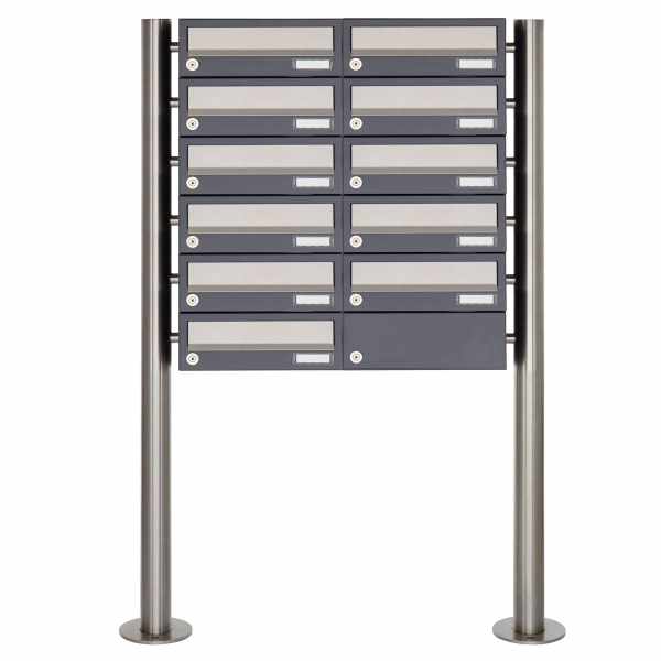 11-compartment Letterbox system freestanding Design BASIC 385 ST-R - stainless steel RAL 7016 anthracite gray