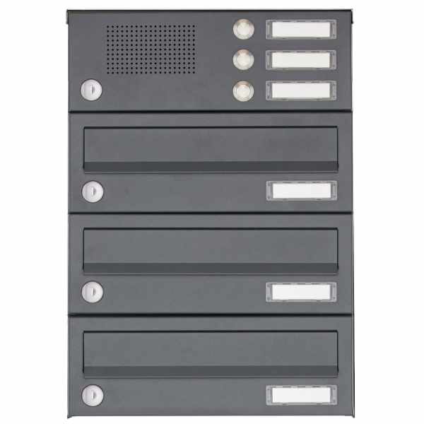 3-compartment Surface mounted mailbox Design BASIC Plus 385XA AP with bell box - RAL of your choice