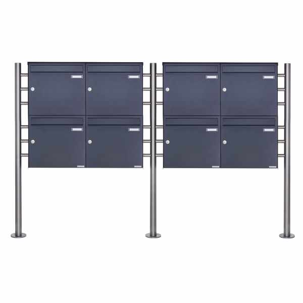 8-compartment Stainless steel free-standing letterbox Design BASIC Plus 381X ST-R - RAL of your choice