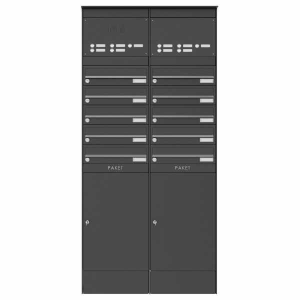 10-compartment Mailbox stele BASIC Plus 864X with 2x parcel box 550x370 & bell box - RAL color