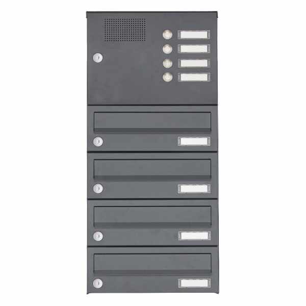 4-compartment Surface mounted mailbox Design BASIC Plus 385XA AP with bell box - RAL of your choice