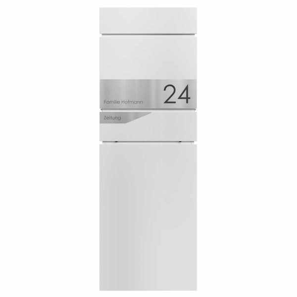 free-standing letterbox LESSING Edition with newspaper compartment - Design Elegance 1 - RAL 9016 traffic white