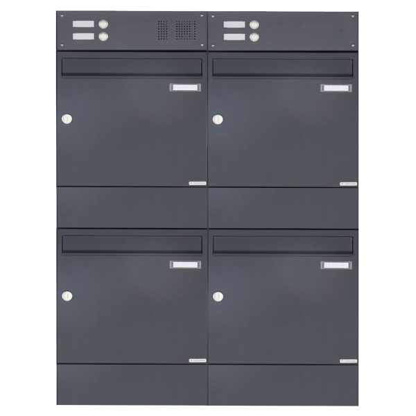 4-compartment 2x2 surface mount mailbox BASIC 382A AP with bell box & newspaper box - RAL 7016 anthracite gray