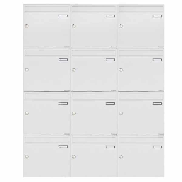 12-compartment 4x3 surface mounted mailbox system Design BASIC 382A AP - RAL 9016 traffic white