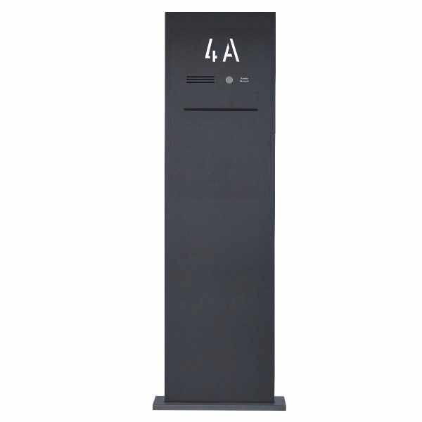 Stainless steel letterbox column Designer BIG with house number backlit - removal at the back - RAL of your choice - INDIVIDUAL