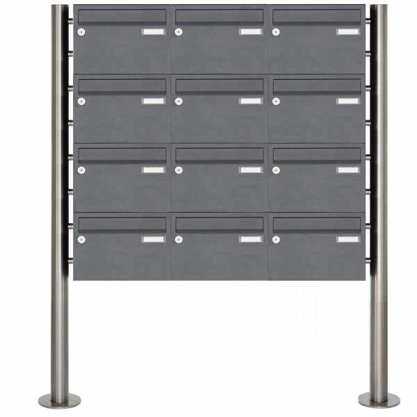 12-compartment Letterbox system freestanding Design BASIC 385220 7016 ST-R - RAL 7016 anthracite gray