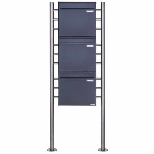 3-compartment 3x1 fence mailbox freestanding design BASIC Plus 381XZ ST-R - RAL of your choice