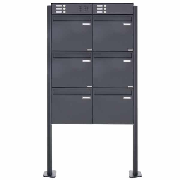 6-compartment Fence mailbox Design BASIC Plus 380XZ ST-T with bell box - RAL of your choice