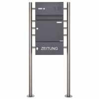 free-standing letterbox Design BASIC 381 ST-R with bell box &amp; newspaper tray - RAL 7016 anthracite