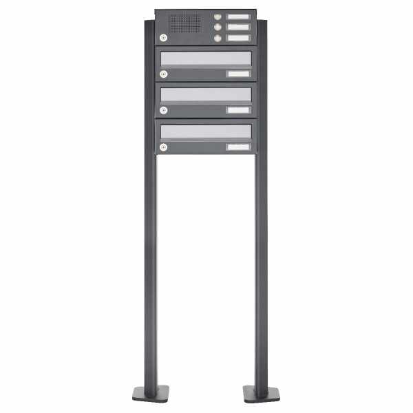 3-compartment free-standing letterbox Design BASIC 385P ST-T with bell box - stainless steel RAL 7016 anthracite